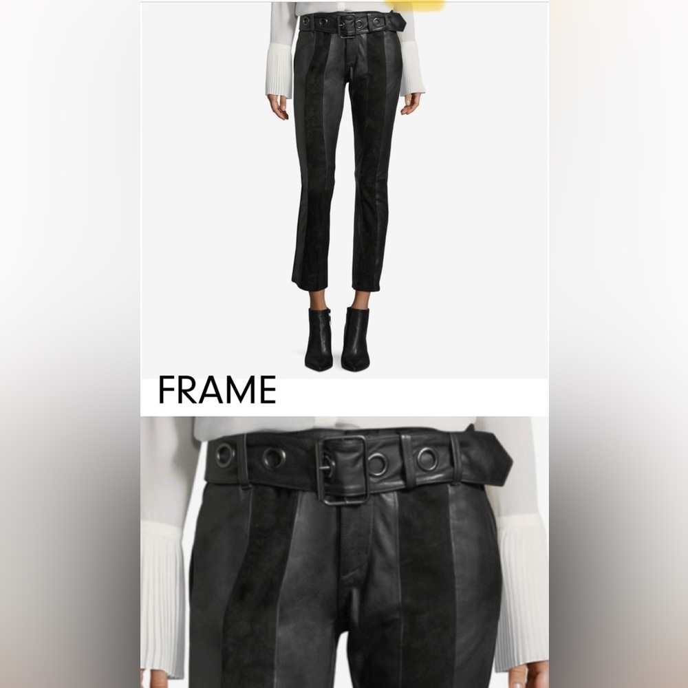 FRAME Women's Lamb Leather and Suede Panels Pants in NOIR SIZE:28 - Picture 4 of 9